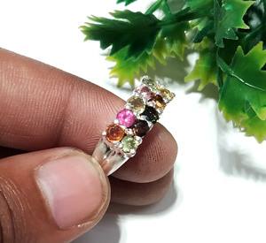 Anillo Unisex de Plata de Ley 925 con Piedras Preciosas Naturales Multicolores, Estilo Bohemio Hecho a Mano, Apilable, para Aniversario - Product Image 4