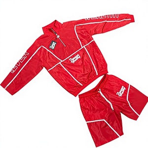 Wholesale Breathable Wind-Proof Lightweight <b>Hooded</b> Streetwear Unisex Tracksuit Red Full Sleeve Half-<b>Zip</b> Adult Summer Loose Fit - Product Image 2