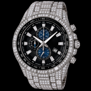 Reloj Cronógrafo con Diamantes, Brazalete Plateado de Lujo, Reloj de Pulsera de Diseño Premium, Accesorio de Moda - Product Image 1