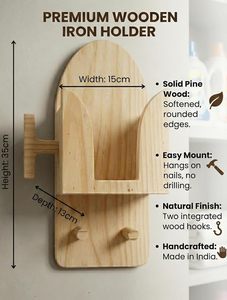 Soporte de Pared para Caja de Hierro de Madera de Acacia Sólida Hecho a Mano – Organizador con Acabado Natural y Ganchos Utilitarios – Montaje Invisible - Product Image 6