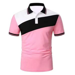 Men's Short Sleeve Color Blocked <b>Polo</b> Shirt Knitted Regular Fit Contrast Trim Casual Style Pink Black <b>White</b> - Product Image 1