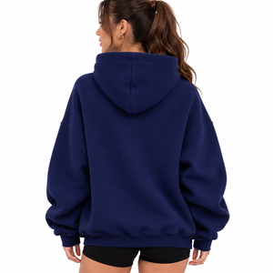 <b>Women</b> <b>Navy</b> Oversized Fleece Hoodie Wholesale Heavyweight Cotton Pullover Sweatshirt with Kangaroo Pocket & Drop Shoulder <b>Hoodies</b> - Product Image 2