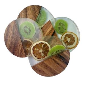 Juego de posavasos de resina epoxi de calidad con efecto océano decorativo cuadrado redondo posavasos de resina de madera epoxi de Craftsy Home - Product Image 1