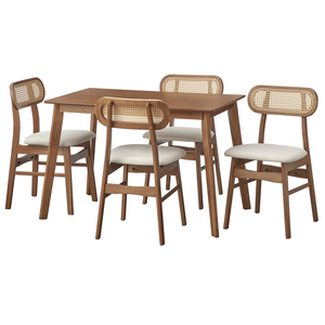 Juego de Comedor Moderno de Madera, Mesa Rectangular de 4 Piezas con Sillas con Respaldo de Mimbre, Diseño de Mediados de Siglo, Muebles para el Hogar - Product Image 1