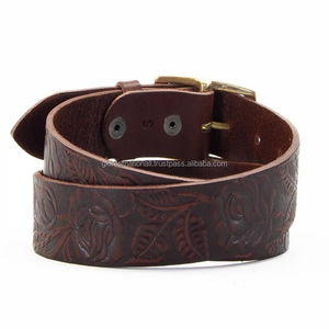 Custom Wholesale Premium Full Grain Western <b>Leather</b> Hand <b>Tooling</b> <b>Belt</b> with Floral Hand Carved and Brass Buckle All Sizes - Product Image 5