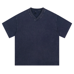 T-shirts décontractés pour hommes 100 % coton de haute qualité, col rond ample, anti-boulochage, manches courtes d'été, tricot uni, col en V numérique - Product Image 5