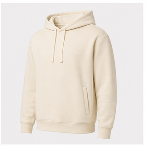 Sweat à capuche classique décontracté pour homme en coton peigné, couleur ivoire, avec cordon de serrage ton sur ton et poches latérales, personnalisable MHOOD-0045 - Product Image 2