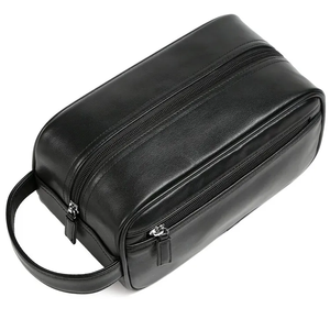 Bolsas de Aseo Negras Mate para Hombre al por Mayor, Bolsa de Almacenamiento Cosmético de Cuero Suave, Bolsa de Moda Colgante de Cuero - Product Image 2