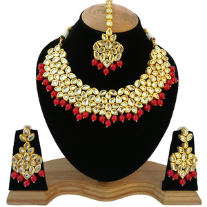 Collier choker indien classique pour femme, pour mariage, fiançailles, anniversaire, fête, vert, cristal traditionnel, Kundan, fausse perle, alliage d'or, cadeau - Product Image 1