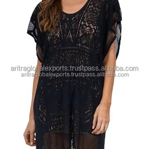 Vestido de túnica de playa de una pieza con patrón Floral de caftán de algodón de alta calidad para mujer con encaje de manga corta - Product Image 3