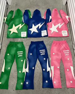 OEM ODM Custom Streetwear Tracksuit Plus Size Full <b>Zip</b> <b>up</b> French Terry Cotton Puff Print 450GSM Men's Hoodie Set - Product Image 3