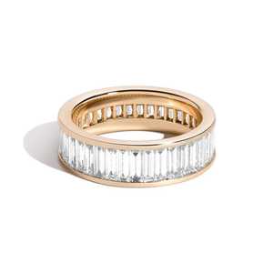 Baguette Cut Eternity Band 14k 18k <b>Solid</b> Gold Vertical Lab Grown Diamond Channel Set Wedding Bold Modern Ring For Women Men Gift - Product Image 1