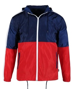 <b>Men's</b> Color Blocking Windproof Hooded <b>Racer</b> <b>Jacket</b> Zipper Closure Regular Sleeve Autumn Sporty Style Red Blue White - Product Image 1