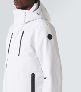Veste de ski imperméable blanche pour homme 2026 avec capuche, poches zippées et logo sur la manche gauche, style sportif hivernal, coupe régulière longueur intégrale - Product Image 5