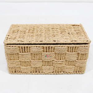 Handwoven Paper Rope <b>Rectangular</b> <b>Storage</b> <b>Basket</b> Desktop Organizer Box with Attached Lid - Product Image 2