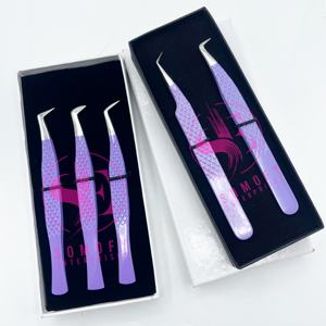 Ensemble de pinces à cils professionnelles en acier inoxydable avec logo personnalisé, courbées, volume, 90 degrés, pointe en fibre russe, pinces à cils - Product Image 3