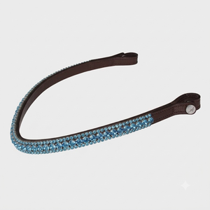Elegante diadema de cuero negro inglés con cristales azules brillantes y decorativos para caballo, en tallas cob completas, a precio económico. - Product Image 1
