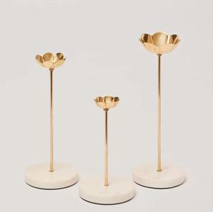 Gold Flower Shape Candle Holder with Marble <b>Base</b> Decorative <b>Table</b> <b>Lamp</b> for Living Room Contemporary Design - Product Image 3