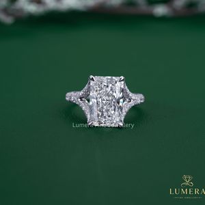 Bague de déclaration allongée en or cultivé en laboratoire, taille Radiant, certifiée IGI, avec halo dissimulé, sertissage cathédrale, micro-pavé, pour mariage - Product Image 2