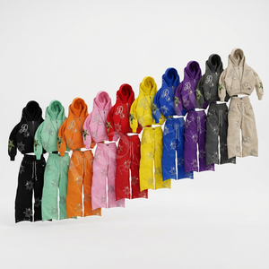 Ensembles deux pièces de qualité supérieure avec logo personnalisé, ornés de strass : sweats à capuche et pantalons évasés - Product Image 1