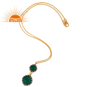 ดูโบราณ 925 เงินสเตอร์ลิงจี้สําหรับผู้หญิง 18 พันทองธรรมชาติ CZ และสีเขียวนิลจี้พลอยสร้อยคอ - Product Image 3