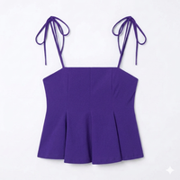 Débardeur Camisole Court Violet Tissé Personnalisé à Bretelles Fines pour Femme – Style Décontracté Estival, Service OEM