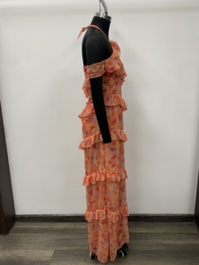 Floral Print Chiffon Maxi <b>Dress</b> With Ruffles <b>Spaghetti</b> <b>Strap</b> Loose Fit Casual Summer <b>Dress</b> - Product Image 3