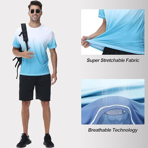 Light blue white ombre rash guard <b>men</b> short sleeve gradient swim shirt UPF 50+ quick dry beach sports <b>top</b> - Product Image 4