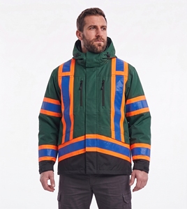 custom reflective hooded safety <b>jacket</b> men green blue <b>orange</b> color block waterproof windproof winter coat protective workwear - Product Image 1