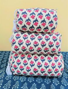 Lot de 10 trousses de toilette et de maquillage pliables en coton indien imprimé au bloc, résistantes à l'eau, pour salle de bain et voyage, style vintage bohème - Product Image 5