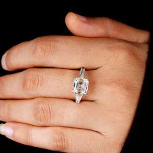 Luxury 2.02CT Asscher Cut Diamond Three Stone Ring Side Baguette Cut Lab Grown With 14K Solid Gold Wedding Surprise <b>Gift</b> <b>Her</b> - Product Image 2