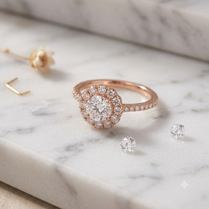 Bagues de fiançailles et de demande en mariage pour femme, en or massif 10K, serties pavé, avec halo de diamant de laboratoire, design de luxe tendance, cadeaux raffinés - Product Image 3