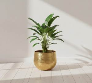 Pot de fleurs rond moderne en métal doré martelé, durable et écologique, personnalisé, pour la décoration intérieure - Product Image 2