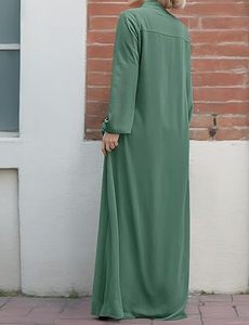 Women Long Sleeve Maxi <b>Abaya</b> Stand Collar Solid Color Loose Fit Cotton Modest Dress Daily Wear Middle East Style - Product Image 2