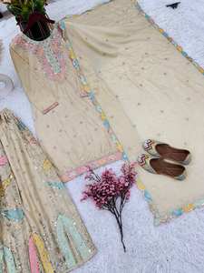 Colección de Vestidos de Diseño Étnico Indio Moderno para Invierno, Traje Gharara Salwar/Palazzo de Seda Chanderi con Bordado Intenso para Mujer, Nuevo - Product Image 3