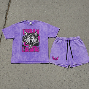 Ensemble T-shirt et short streetwear personnalisé, T-shirt graphique vintage délavé à l'acide et short en jean orné de strass, pour fabricants - Product Image 5