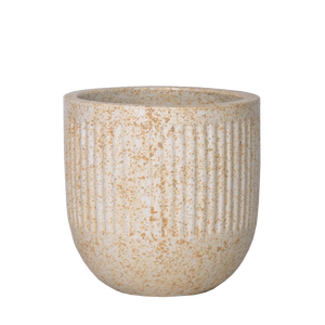Pot minimaliste beige moucheté avec surface nervurée et finition mate - Product Image 5