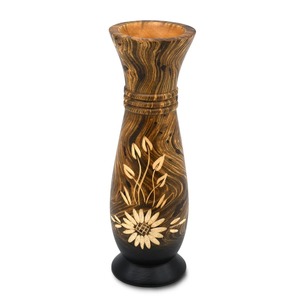 Grand vase de sol en bois naturel avec support trépied en métal noir - Product Image 6