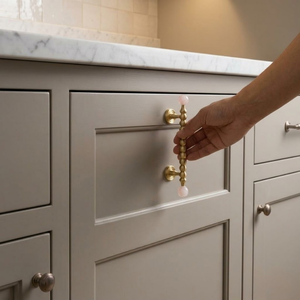 Premium luxury Brass Bubble Bar Cabinet Handle with Pink Stone Ends Luxury <b>Drawer</b> <b>Pull</b> Furniture Hardware for Modern Interiors - Product Image 2