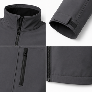 Custom Logo Mens Soft Shell <b>Jacket</b> Water Resistant Full Zipper High Neck Adjustable Cuffs Hiking Workwear Wholesale Supplier OEM - Product Image 4
