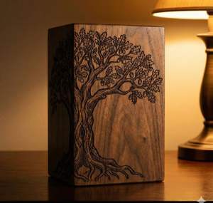 Urne funéraire en bois, fabriquée à la main par des artisans indiens. - Product Image 5