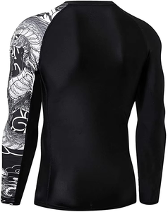 T-shirt Rash Guard à manches longues noir pour homme, imprimé Dragon Flower sur la manche droite, séchage rapide, Spandex/Polyester, pour BJJ, taille adulte, OEM - Product Image 2