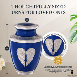 Urne funéraire Ailes d'Ange Bleues pour cendres humaines adultes |   Urne funéraire en métal, capacité de 220 pouces cubes, écologique, personnalisable - Product Image 5