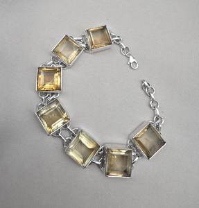 Pulsera con Dije de Citrino de Corte Cuadrado, Plata de Ley 925, Hecha a Mano, con Gema Natural, Joyería de Lujo para Mujer, Venta al Por Mayor - Product Image 2