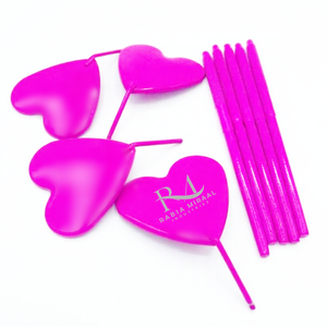 Miroir pour extensions de cils en forme de cœur, couleur rose foncé avec revêtement poudré, et poignée avec grip diamant rose, logo personnalisé - Product Image 6