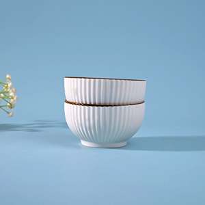 Modern Design Handpainted Ribbed Porcelain Soup Bowls <b>Set</b> of 2-<b>Microwave</b> Oven Safe for Mixing Ingredients - Product Image 1