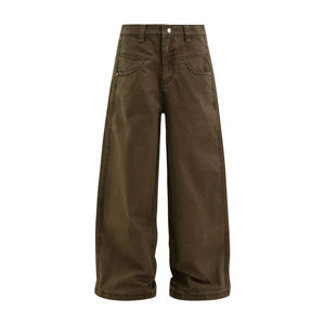 JMS-INDUSTRIES Jean vintage marron taille haute pour homme, coupe ample et large, coupe courte, avec fermeture boutonnée et poches obliques - Product Image 3