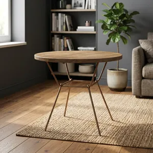 Modern Round <b>Coffee</b> <b>Table</b> <b>Wood</b> Top Metal Frame Midcentury Living Room Furniture Handmade Design - Product Image 2