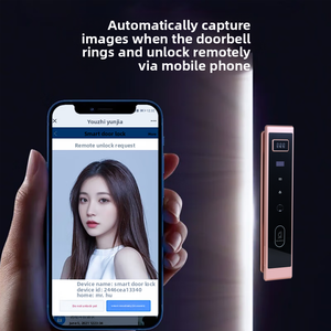Serrure de porte intelligente avec caméra œil de chat 4,5 pouces, déverrouillage à distance via application, reconnaissance faciale/empreintes digitales, processus de gravure de précision, finition anodisée moderne, Cloud - Product Image 3