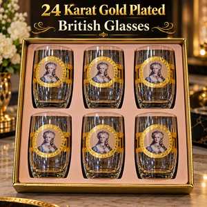 ชุดแก้วน้ำคริสตัลสไตล์อังกฤษเคลือบทองคำ 24K สุดหรู พร้อมเหรียญรูปพระราชินี แก้วน้ำสไตล์วินเทจยุโรป - Product Image 4